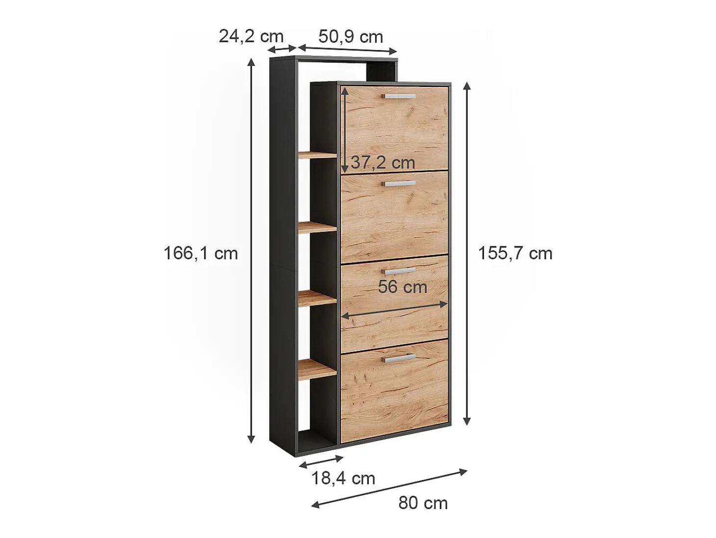 Schuhkipper carvalho goldkraft/antracite 80x24.2x166.1 orlando