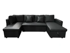 SCOTT Sofá-cama panorâmico de 4 lugares em preto