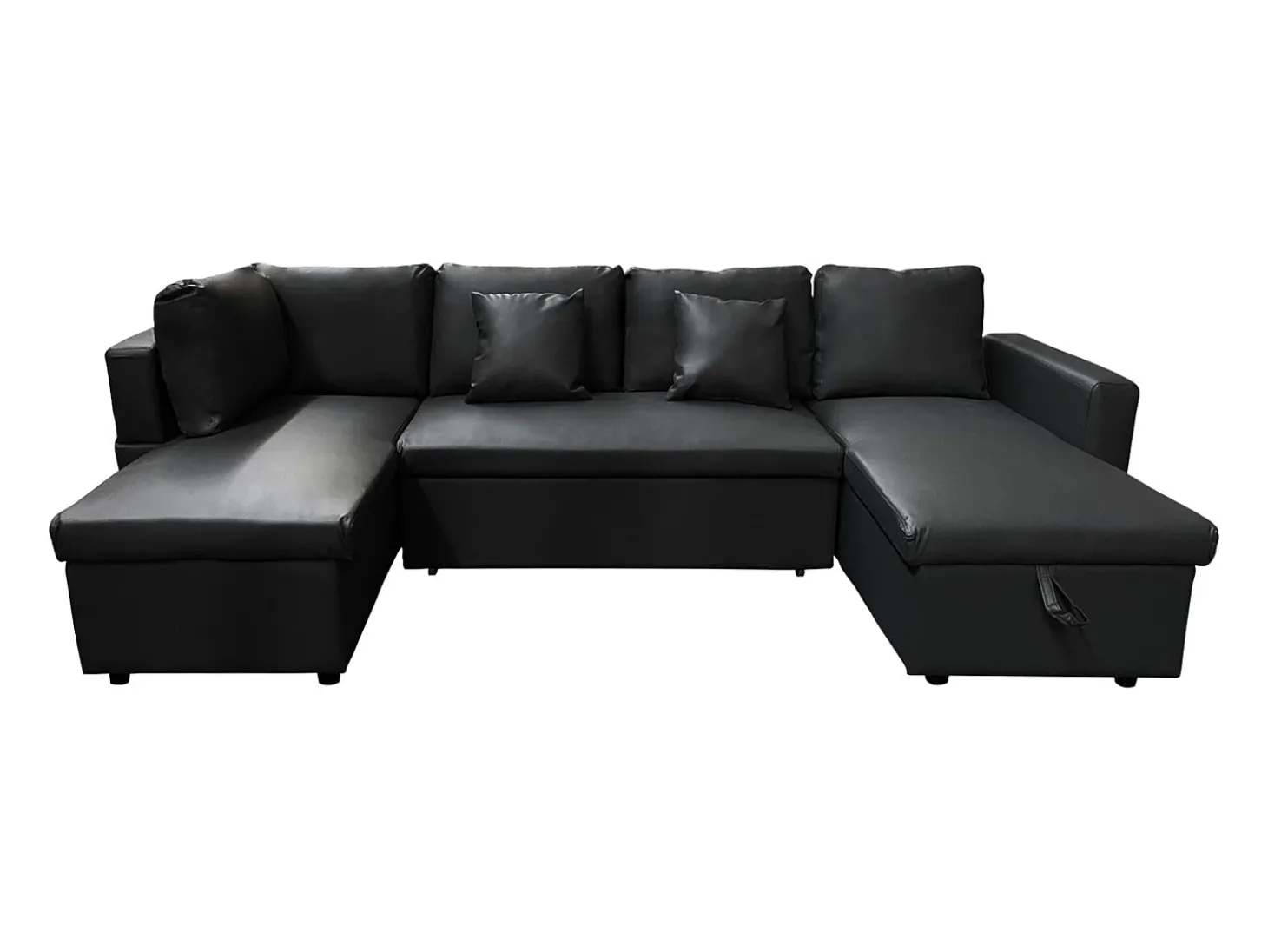 SCOTT Sofá-cama panorâmico de 4 lugares em preto
