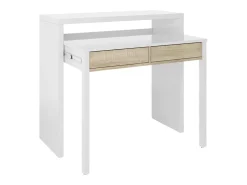 Secretária Billings, Secretária com tampo extensível, Secretária para PC com 2 gavetas, 99x36h88 cm, Branco e Carvalho