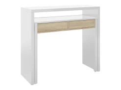 Secretária Billings, Secretária com tampo extensível, Secretária para PC com 2 gavetas, 99x36h88 cm, Branco e Carvalho