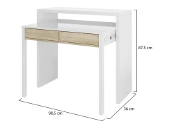 Secretária Billings, Secretária com tampo extensível, Secretária para PC com 2 gavetas, 99x36h88 cm, Branco e Carvalho