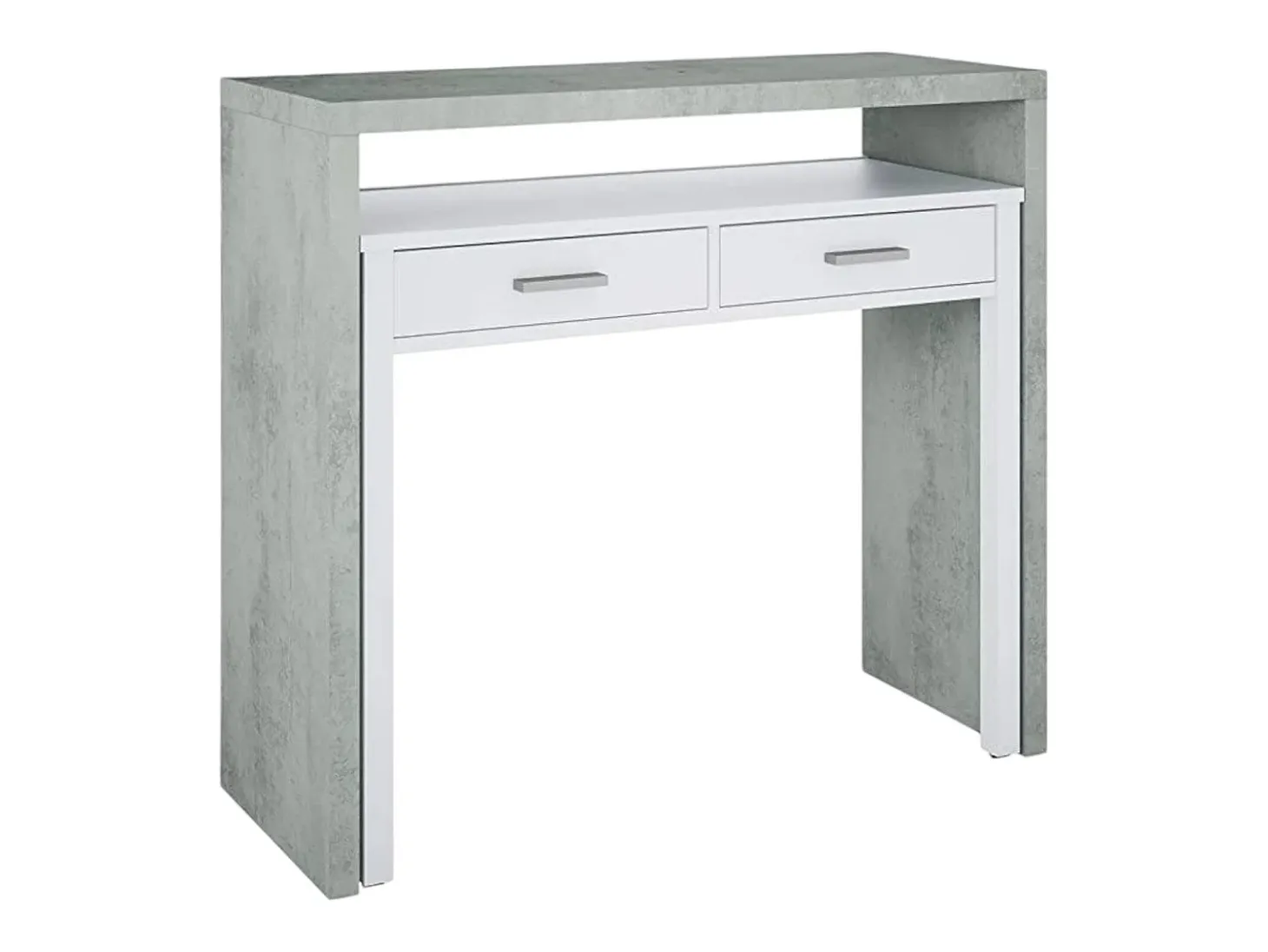 Secretária Billings, Secretária com tampo extensível, Secretária PC com 2 gavetas, 99x36h88 cm, Cimento e Branco