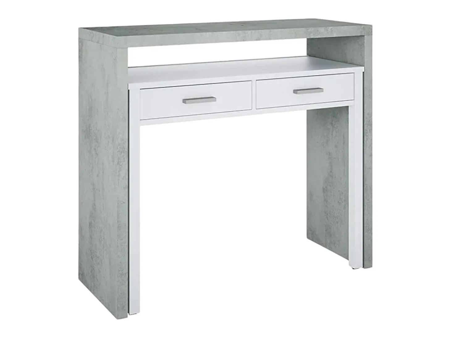 Secretária Billings, Secretária com tampo extensível, Secretária PC com 2 gavetas, 99x36h88 cm, Cimento e Branco
