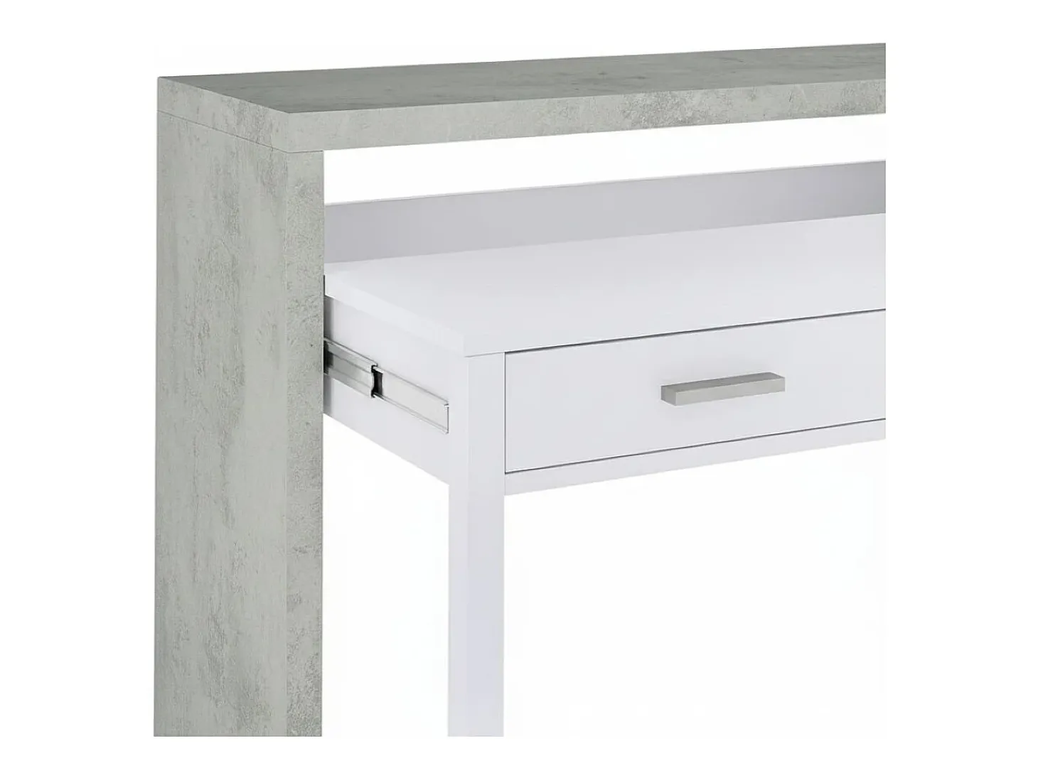 Secretária Billings, Secretária com tampo extensível, Secretária PC com 2 gavetas, 99x36h88 cm, Cimento e Branco
