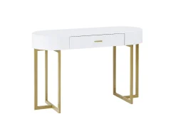 Secretária consola com 1 gaveta em MDF lacado e metal, branco e dourado – TORELI II de Pascal Morabito