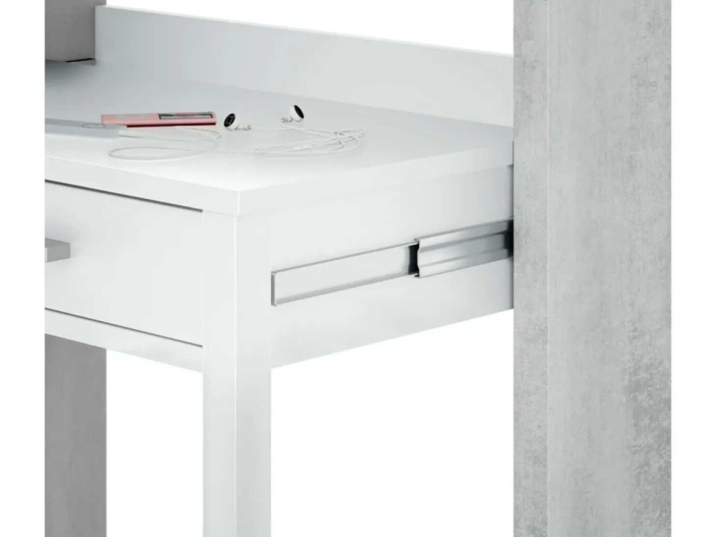 Secretária consola extensível com 2 gavetas 100 cm Branco/Cinza - Móvel multifuncional para espaços pequenos