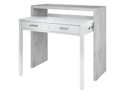 Secretária consola extensível com 2 gavetas 100 cm Branco/Cinza - Móvel multifuncional para espaços pequenos