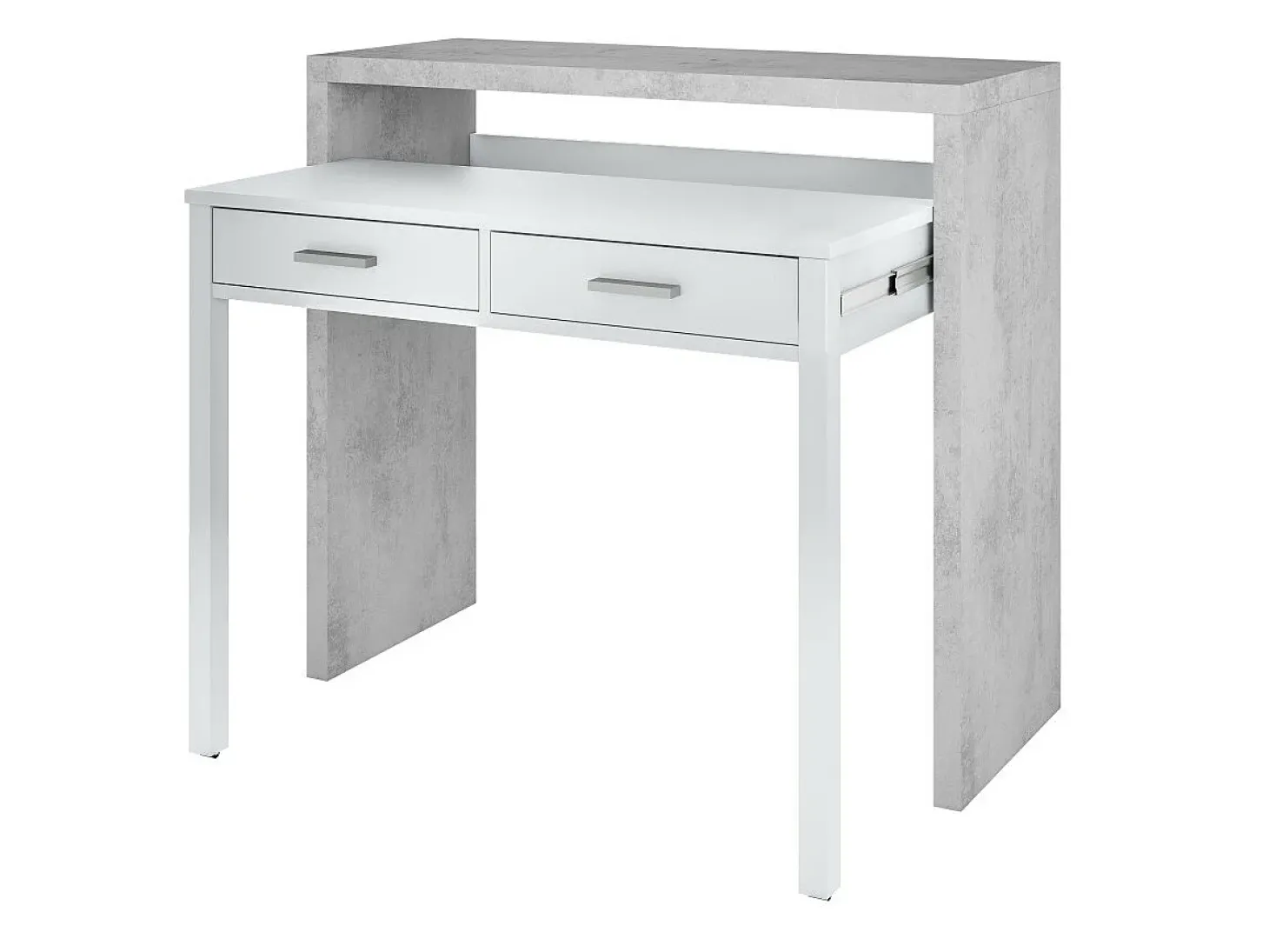 Secretária consola extensível com 2 gavetas 100 cm Branco/Cinza - Móvel multifuncional para espaços pequenos