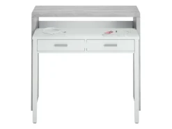 Secretária consola extensível com 2 gavetas 100 cm Branco/Cinza - Móvel multifuncional para espaços pequenos