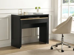 Secretária consola extensível com 2 gavetas preto e natural - LOAVIA