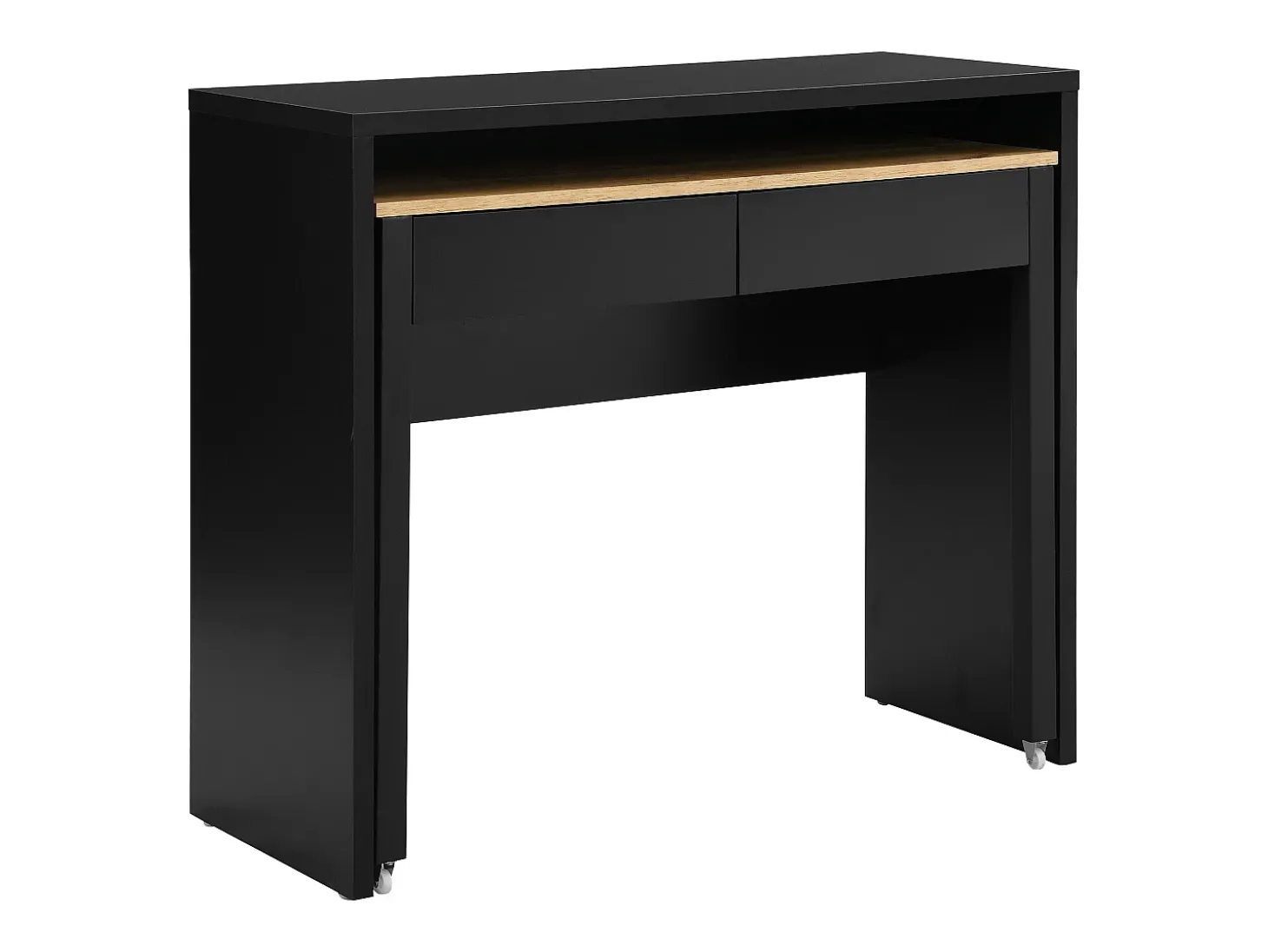Secretária consola extensível com 2 gavetas preto e natural - LOAVIA