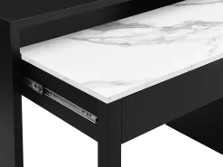 Secretária consola extensível com 2 gavetas preto e efeito mármore branco - LOAVIA