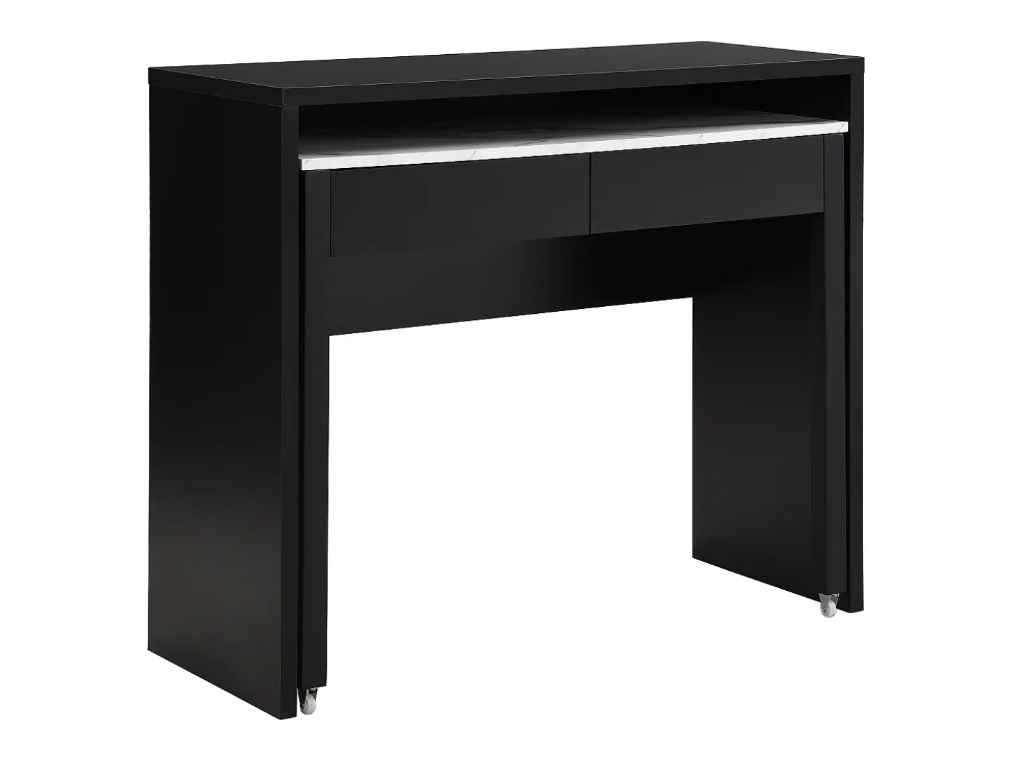 Secretária consola extensível com 2 gavetas preto e efeito mármore branco - LOAVIA