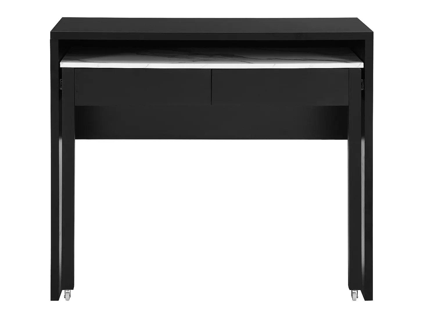 Secretária consola extensível com 2 gavetas preto e efeito mármore branco - LOAVIA