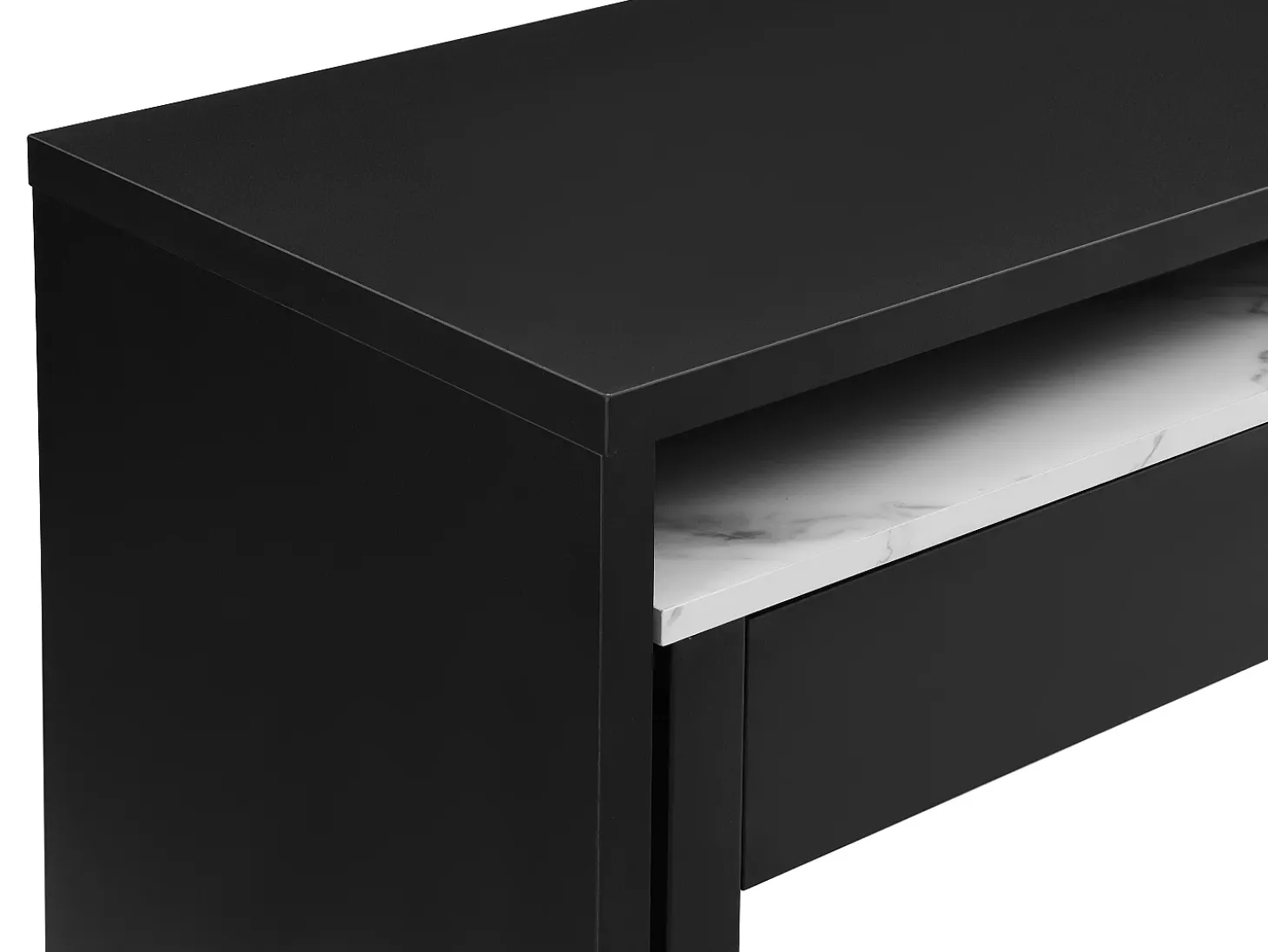 Secretária consola extensível com 2 gavetas preto e efeito mármore branco - LOAVIA
