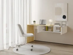 Secretária consola suspensa com 2 armários cor natural e branco - MOLAWA
