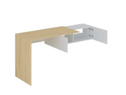 Secretária consola suspensa com 2 armários cor natural e branco - MOLAWA