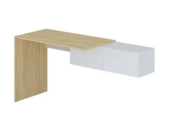 Secretária consola suspensa com 2 armários cor natural e branco - MOLAWA