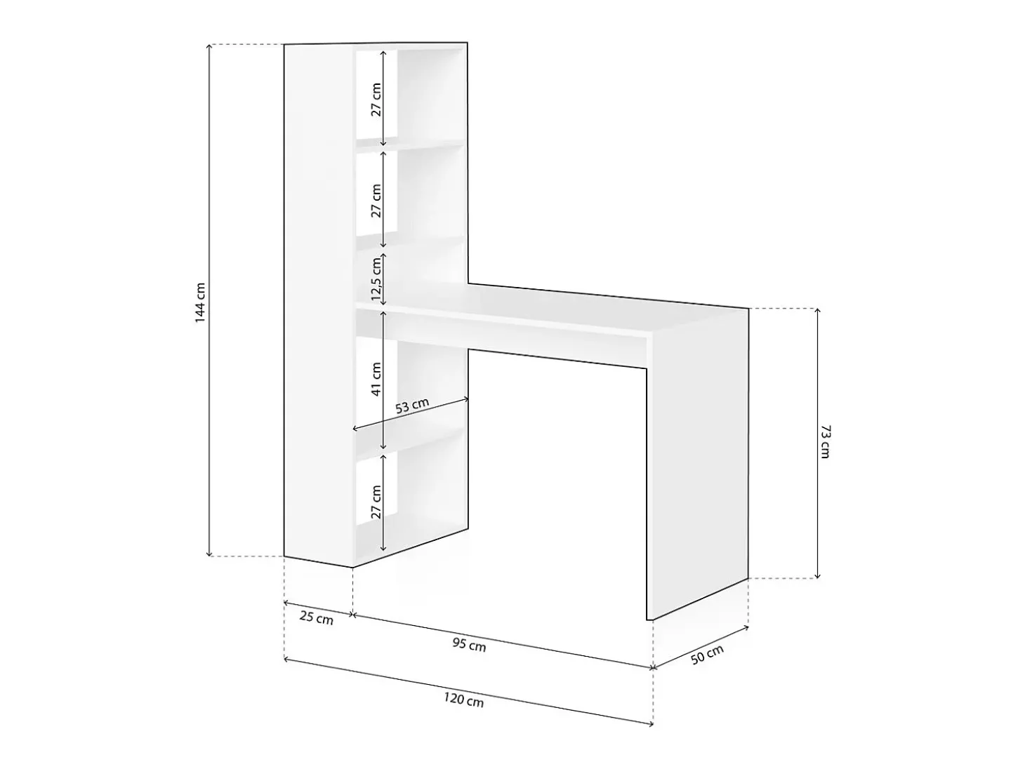Secretária Cosmic com prateleiras em branco artik cinzento antracite 120 x 144 cm