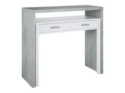 Secretária Damodi, Secretária com tampo extensível, Secretária PC com 2 gavetas, 99x36h88 cm, Cimento e Branco