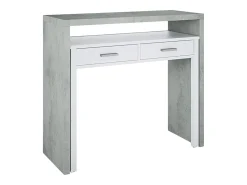 Secretária Damodi, Secretária com tampo extensível, Secretária PC com 2 gavetas, 99x36h88 cm, Cimento e Branco