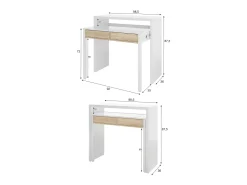 Secretária Damodi, Secretária com tampo extensível, Secretária para PC com 2 gavetas, 99x36h88 cm, Branco e Carvalho