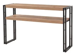 Secretária de estilo industrial HANKO - madeira e preto - 140 cm com 2 gavetas
