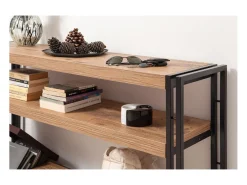 Secretária de estilo industrial HANKO - madeira e preto - 140 cm com 2 gavetas