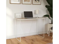 Secretária de pé com 2 gavetas em MDF cinzento pomba