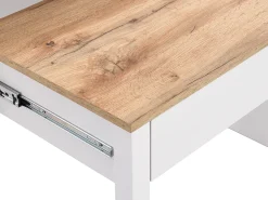 Secretária extensível com 2 gavetas, branca e natural - LOAVIA