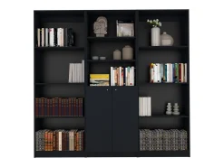 Set Triplo de Bibliotecas Munds Concept: Organização Inteligente, Estantes Abertos e Elegância Minimalista em um Só Conjunto