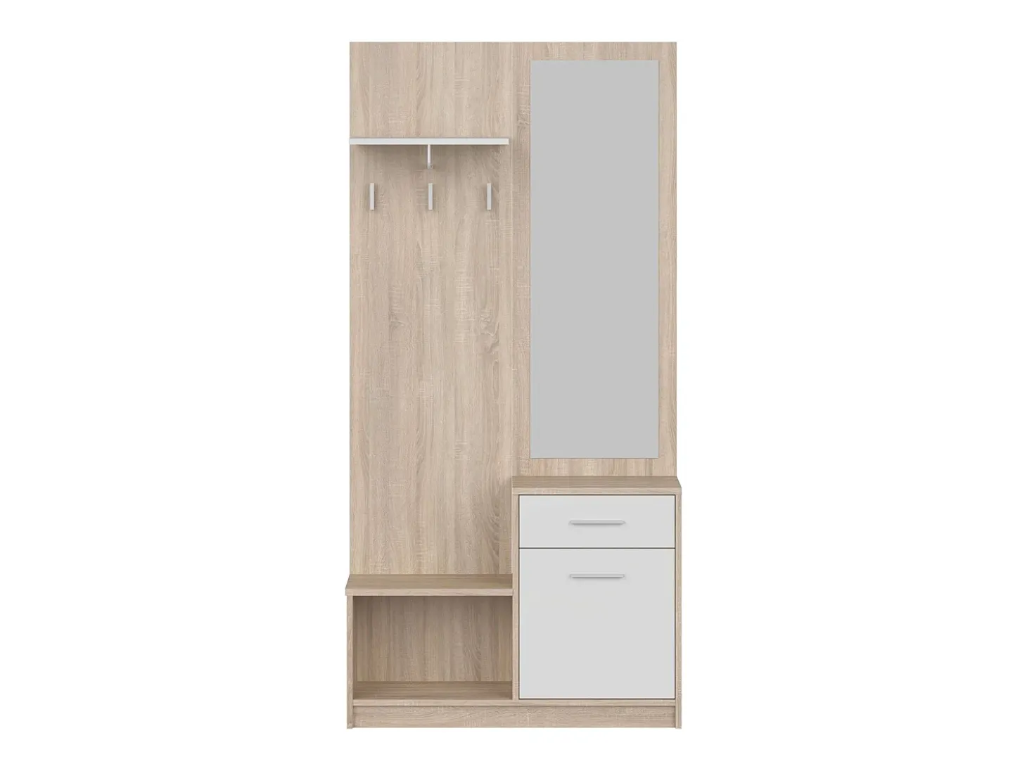 Sett Móveis de Corredor Espelho 1 Gaveta 1 Porta Prateleira Oca Carvalho Branco 90 cm