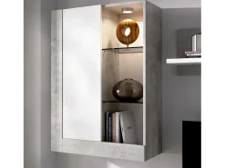 Sistema de parede Beverin, Conjunto modular de sala, Móveis de sala multiposições, 265x42h180 cm, Branco e Cimento