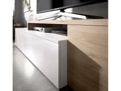 Sistema de parede Dagnell, conjunto modular de sala de canto, móvel de sala de TV multiposições, 201x41h180 cm, branco e carvalho