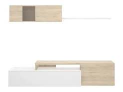 Sistema de parede Dagnell, conjunto modular de sala de canto, móvel de sala de TV multiposições, 201x41h180 cm, branco e carvalho