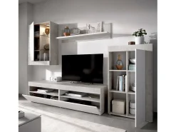 Sistema de parede Dament, Conjunto modular de sala, Móveis de sala multiposições, 265x42h180 cm, Branco e Cimento