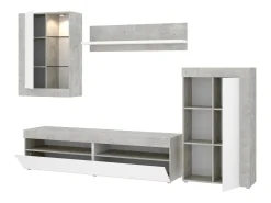 Sistema de parede Dament, Conjunto modular de sala, Móveis de sala multiposições, 265x42h180 cm, Branco e Cimento