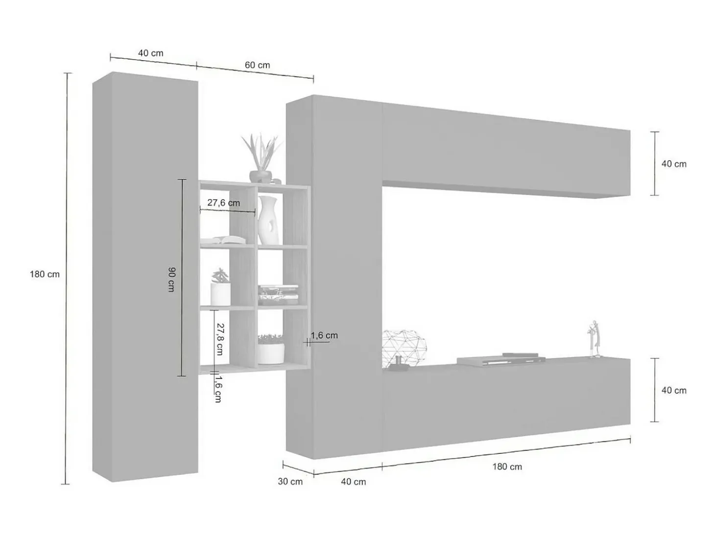 Sistema de parede Danilo, conjunto de sala de TV com 4 portas, móveis de sala multiuso, 100% Fabricado na Itália, 280x30h180 cm, Antracite e Bordo
