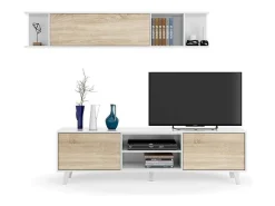 Sistema de parede Darcole, móvel de sala de TV, Composição de sala com móvel de parede, 180x41h51 cm, Branco e Carvalho