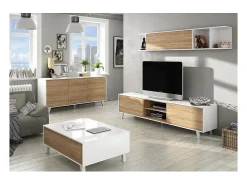 Sistema de parede Darcole, móvel de sala de TV, Composição de sala com móvel de parede, 180x41h51 cm, Branco e Carvalho