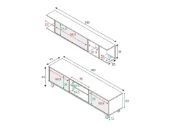 Sistema de parede Darcole, móvel de sala de TV, Composição de sala com móvel de parede, 180x41h51 cm, Branco e Carvalho