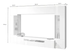 Sistema de parede Dberard, conjunto de sala de TV com 6 portas, móveis de sala multiuso com luz LED, 100% Made in Italy, 290x40h191 cm, branco brilhante