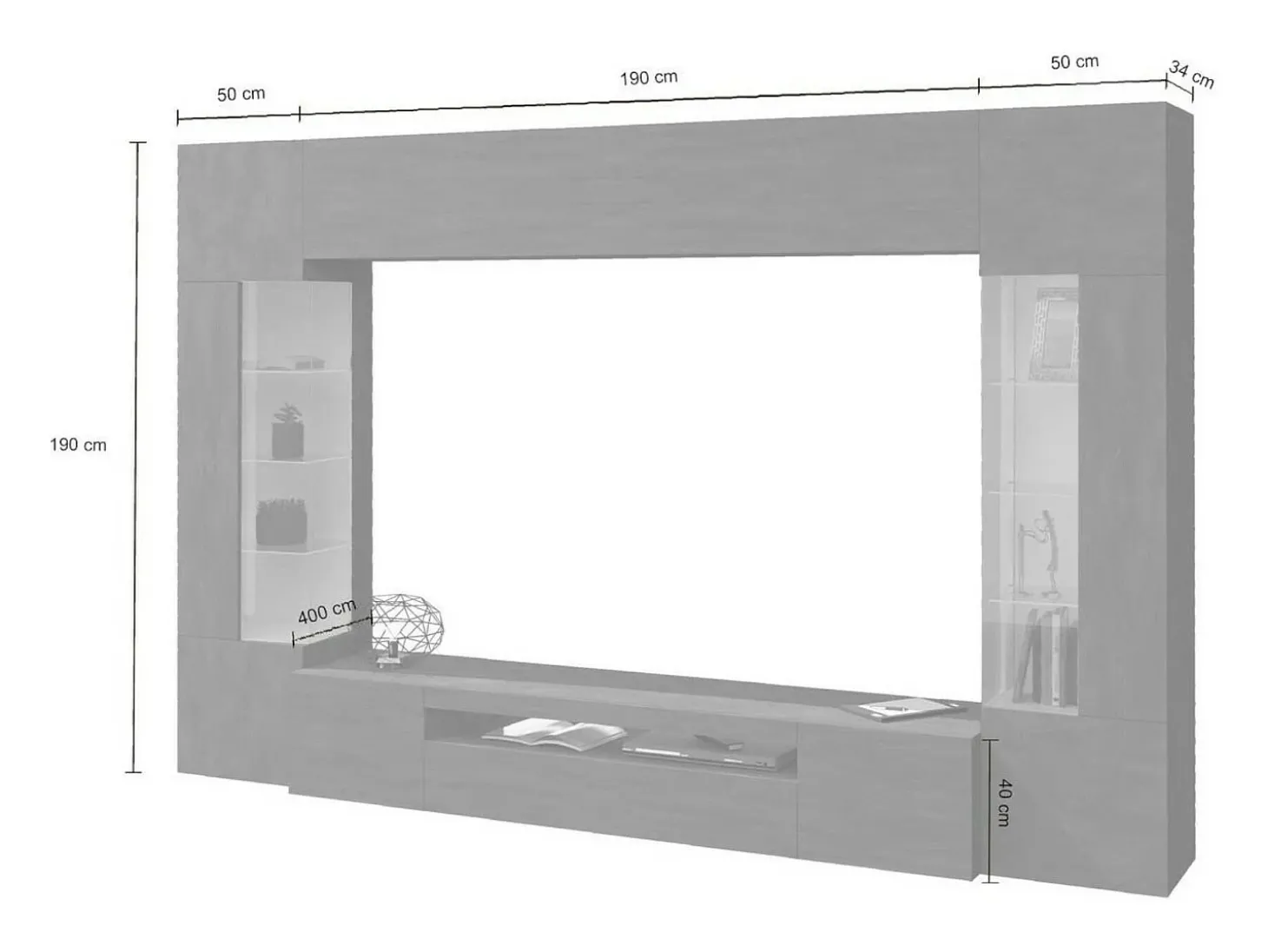 Sistema de parede Dberard, conjunto de sala de TV com 6 portas, móveis de sala multiuso com luz LED, 100% Fabricado na Itália, 290x40h191 cm, Antracite
