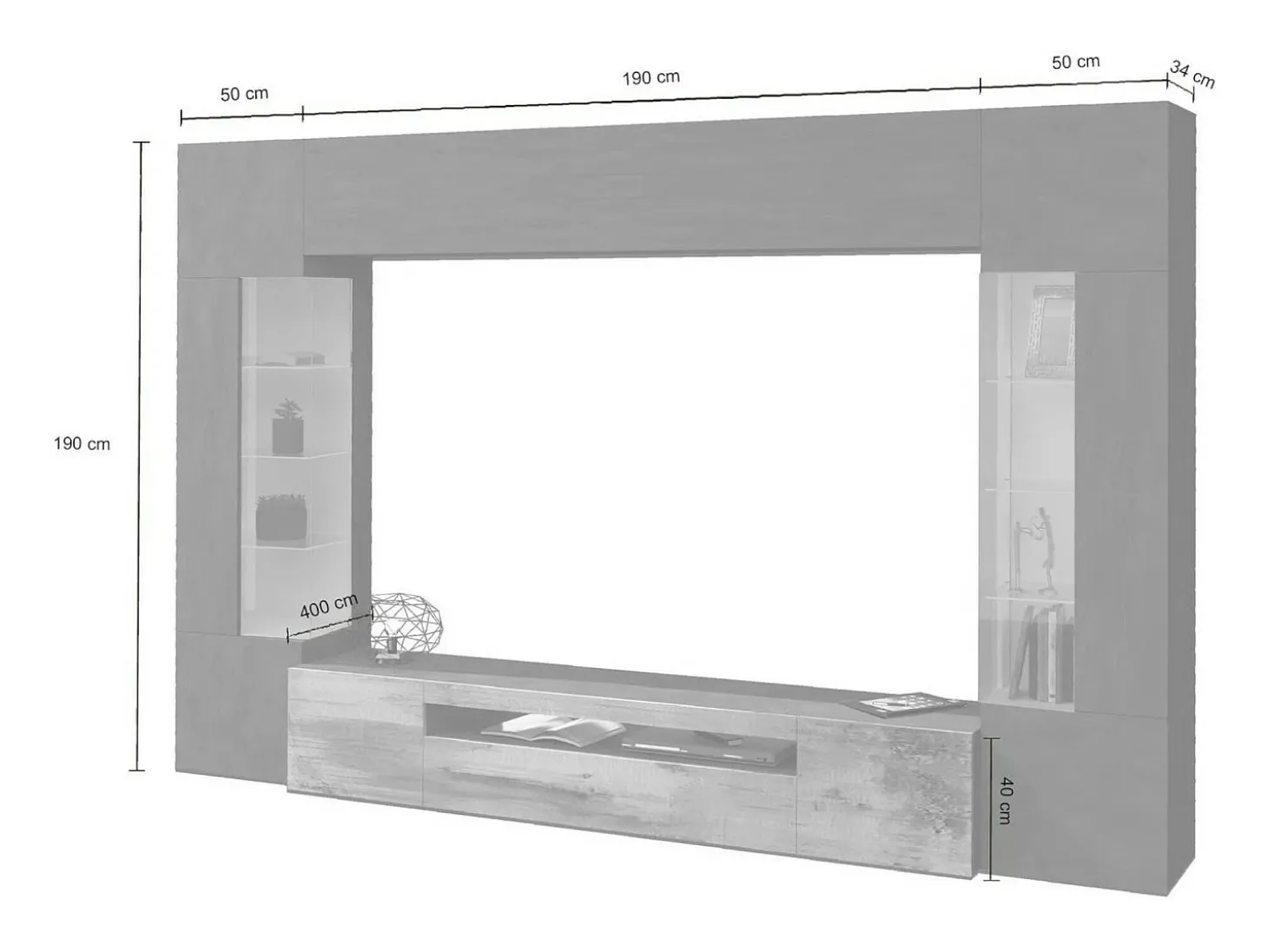 Sistema de parede Dberard, conjunto de sala de TV com 6 portas, móveis de sala multiuso com luz LED, 100% Fabricado na Itália, 290x40h191 cm, Antracite e Bordo