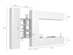 Sistema de parede Dcaldar, conjunto de sala de TV com 4 portas, móveis de sala multiuso, 100% Fabricado na Itália, 280x30h180 cm, Branco brilhante e bordo