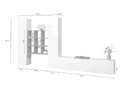 Sistema de parede Dcarbon, conjunto de sala de TV com 3 portas, móveis de sala multiuso, 100% fabricado na Itália, 270x30h180 cm, branco brilhante e bordo