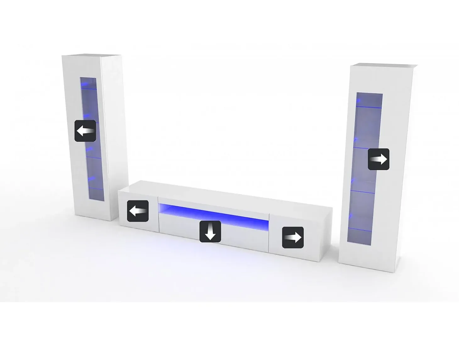 Sistema de parede Dcontin, conjunto de sala de TV, móveis de sala multiuso com luz LED, 100% Fabricado na Itália, 290x40h162 cm, Branco brilhante