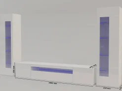 Sistema de parede Dcontin, conjunto de sala de TV, móveis de sala multiuso com luz LED, 100% Fabricado na Itália, 290x40h162 cm, Branco brilhante
