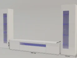 Sistema de parede Dcontin, conjunto de sala de TV, móveis de sala multiuso, 100% fabricado na Itália, 290x40h162 cm, branco brilhante